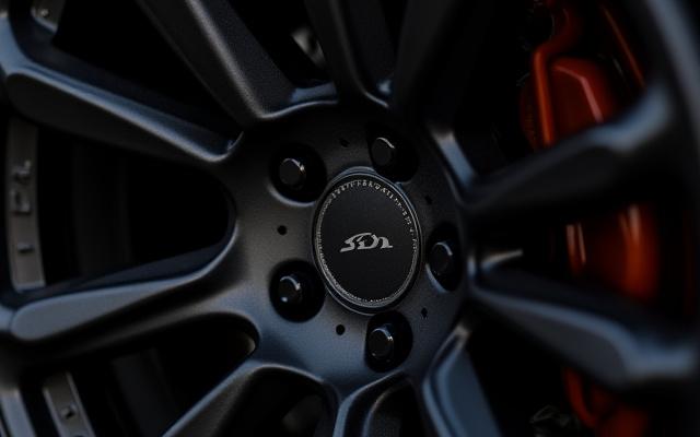 Dettaglio ravvicinato di una ruota forgiata personalizzata a più razze, finitura satinata scura.